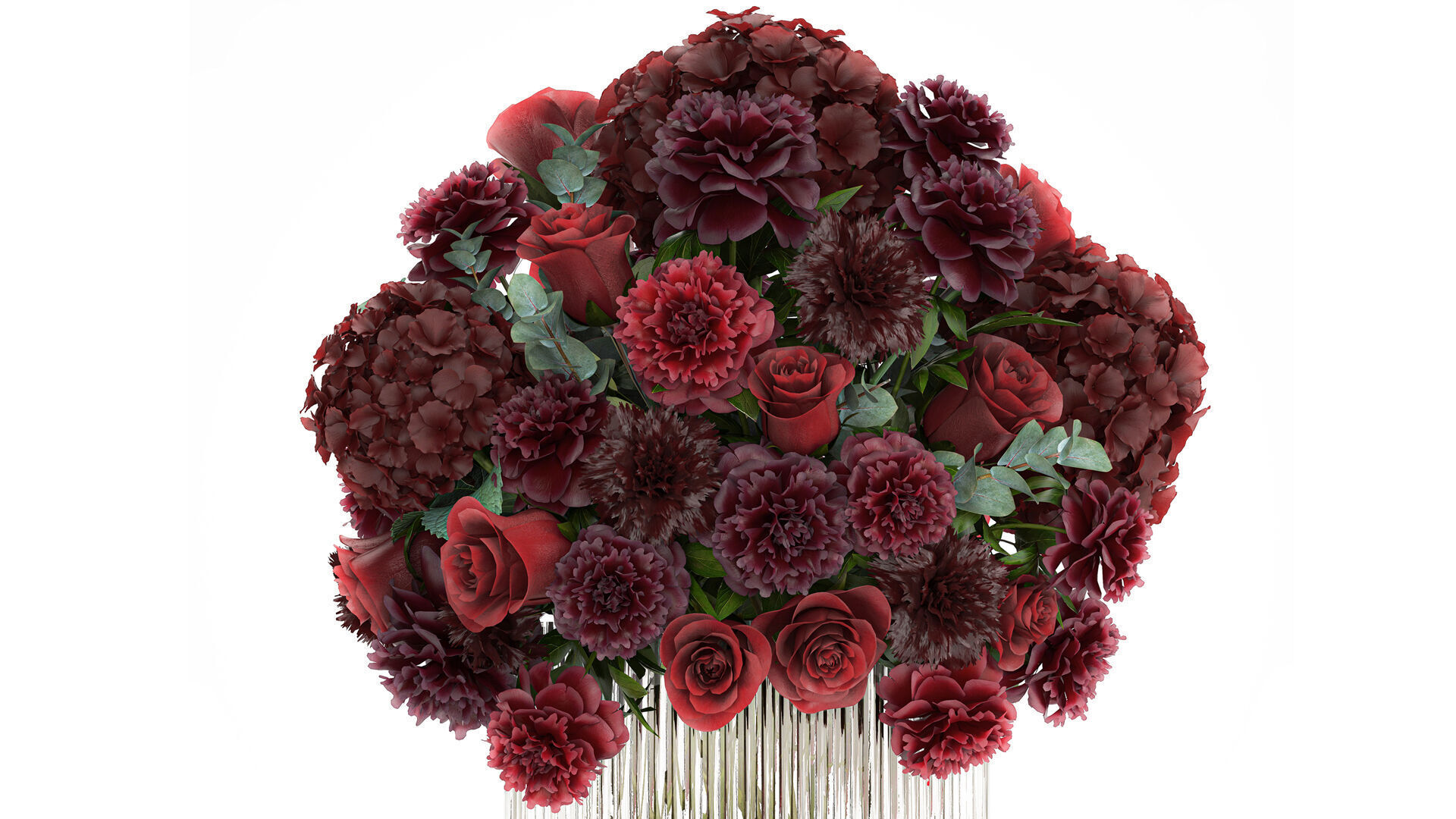 Festive Bouquet Red Flowers Glass Vase Hydrangea 587 3D model_1