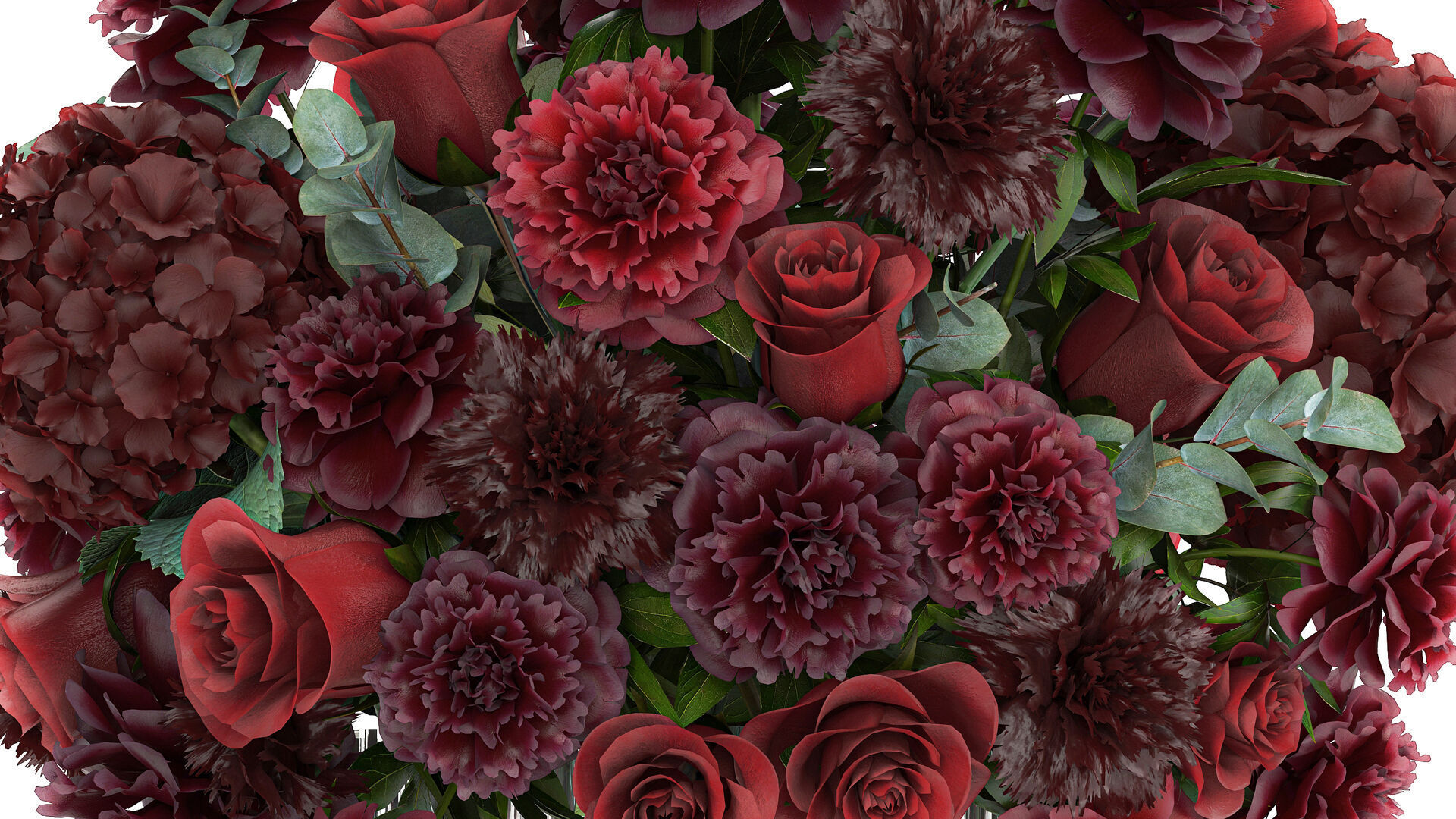 Festive Bouquet Red Flowers Glass Vase Hydrangea 587 3D model_3