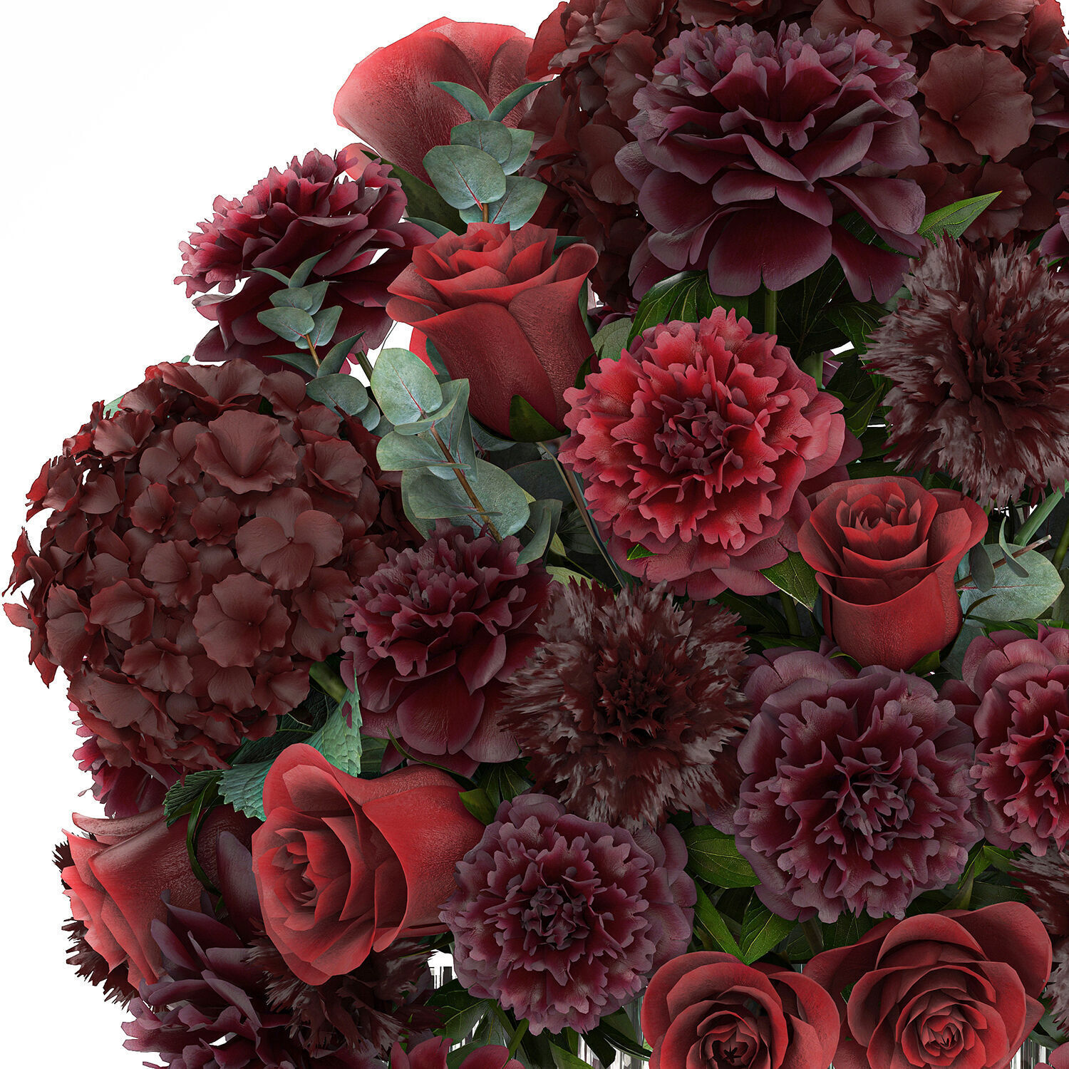 Festive Bouquet Red Flowers Glass Vase Hydrangea 587 3D model_13