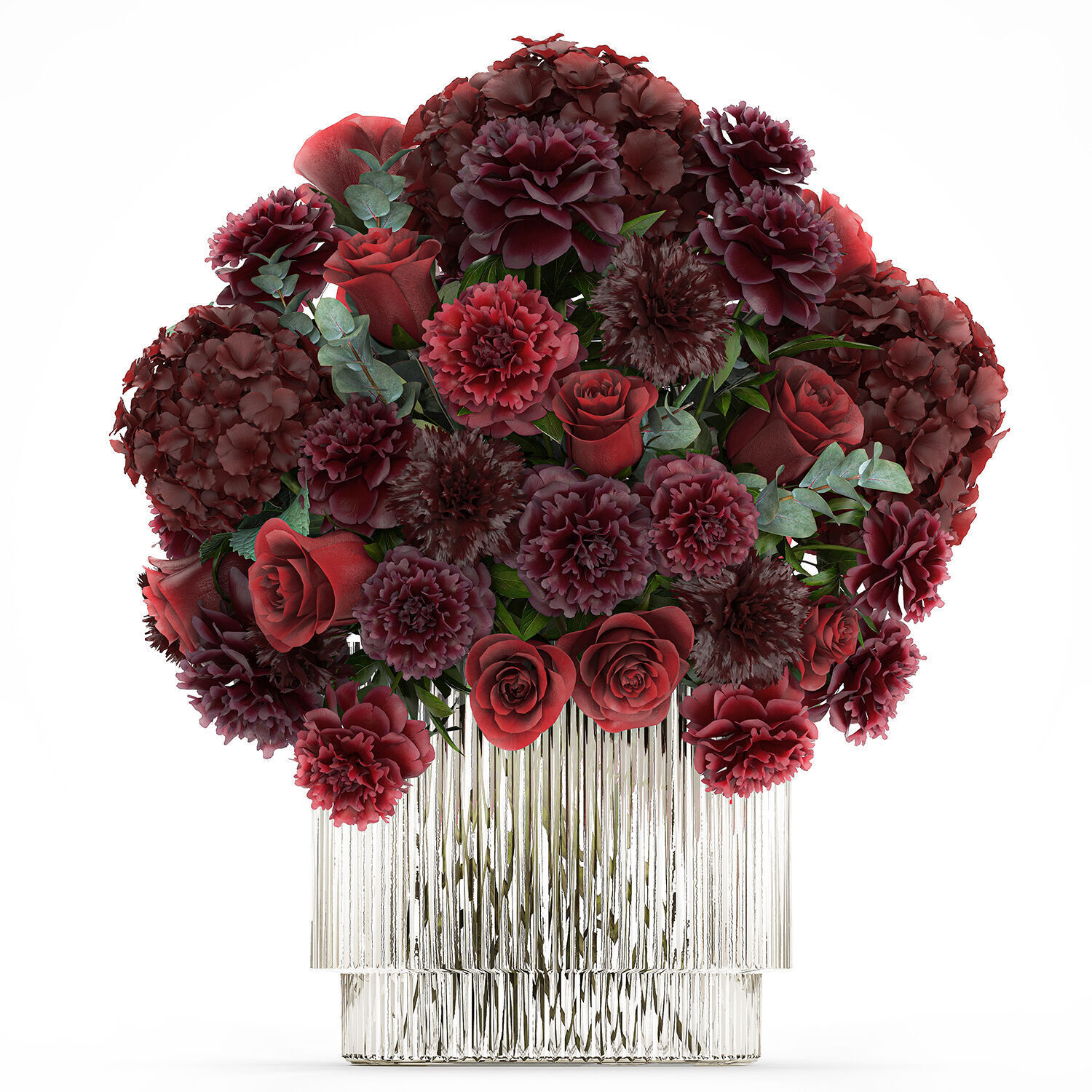 Festive Bouquet Red Flowers Glass Vase Hydrangea 587 3D model_8