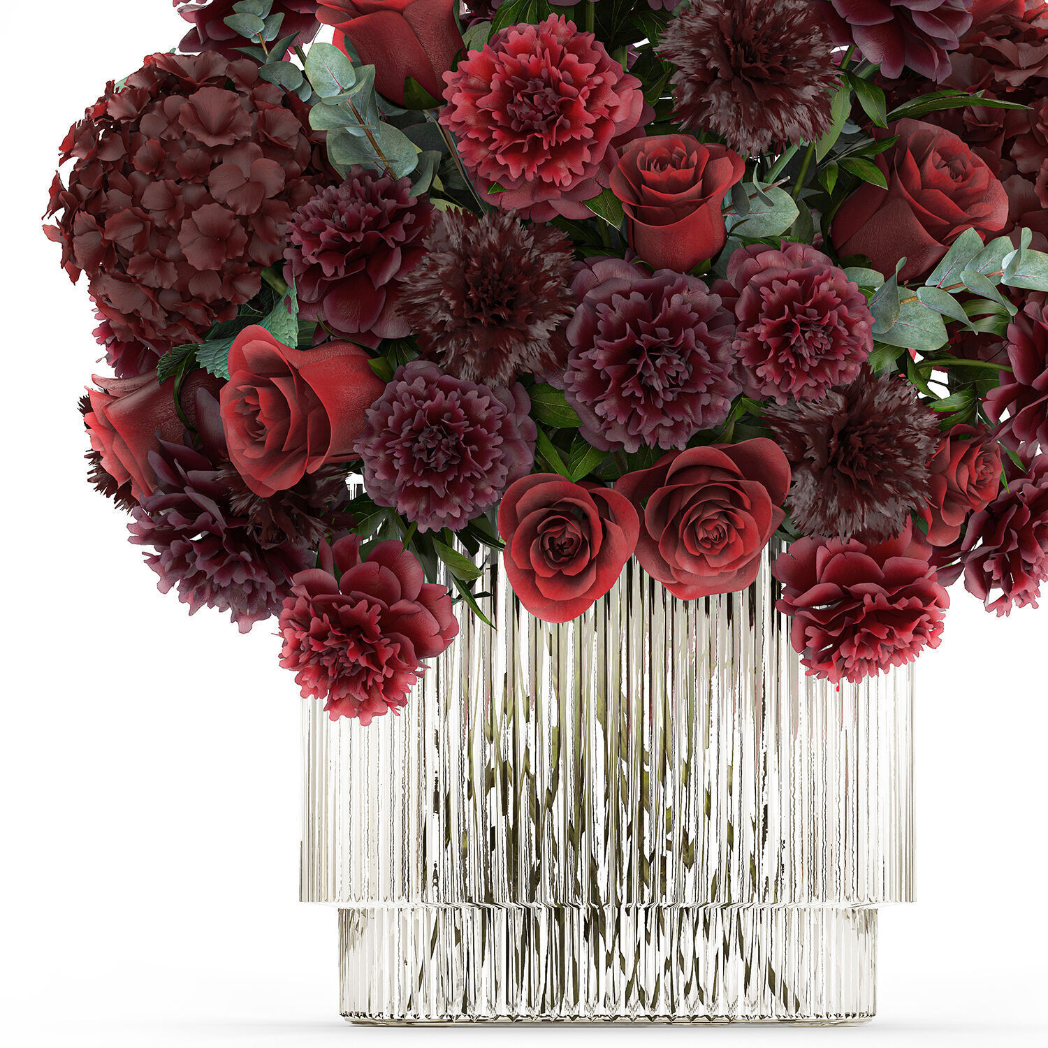 Festive Bouquet Red Flowers Glass Vase Hydrangea 587 3D model_11