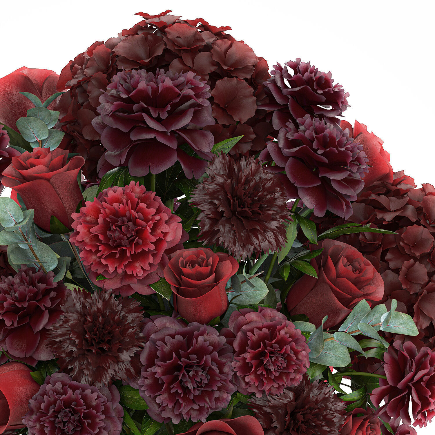 Festive Bouquet Red Flowers Glass Vase Hydrangea 587 3D model_9