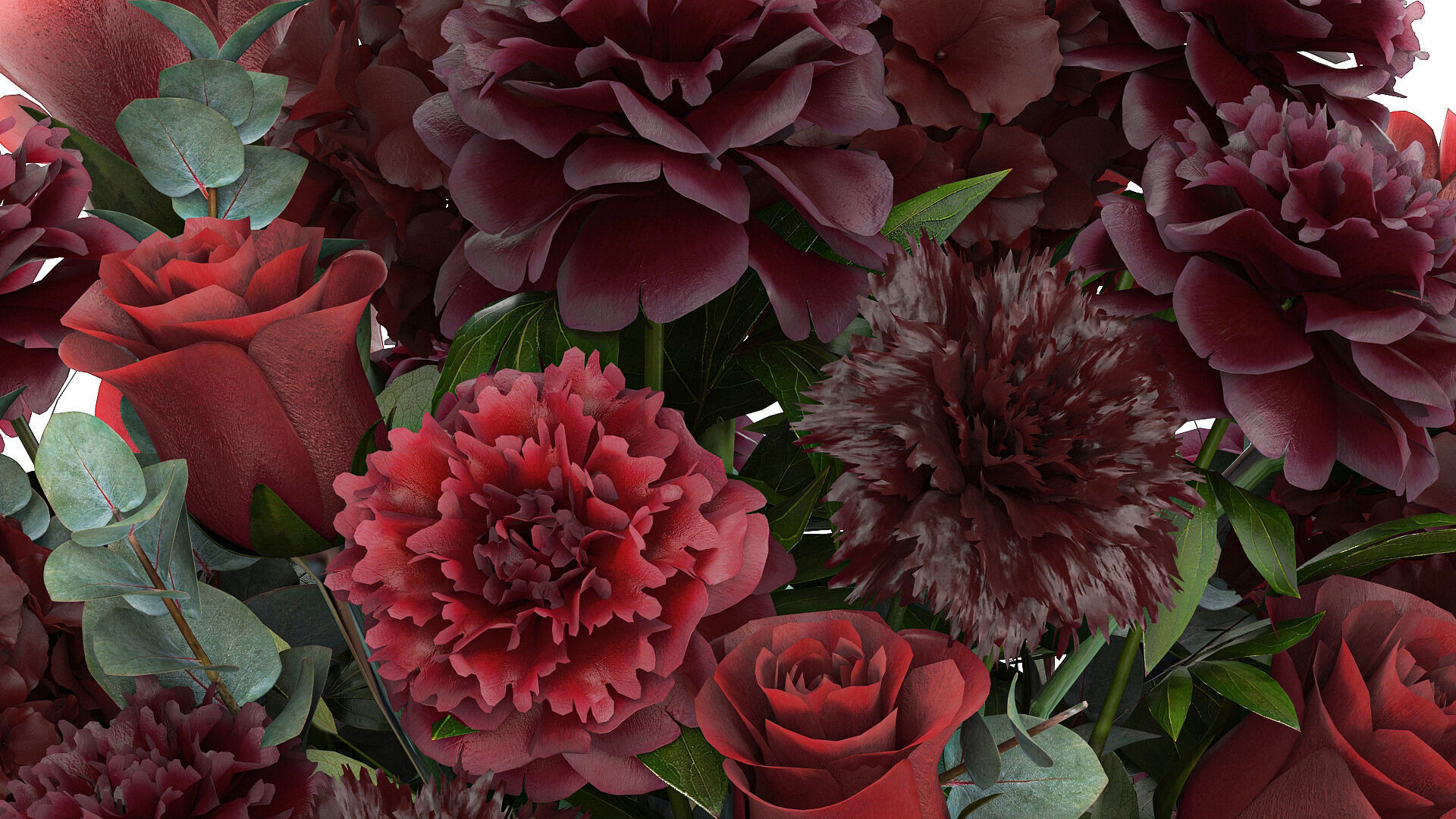 Festive Bouquet Red Flowers Glass Vase Hydrangea 587 3D model_5