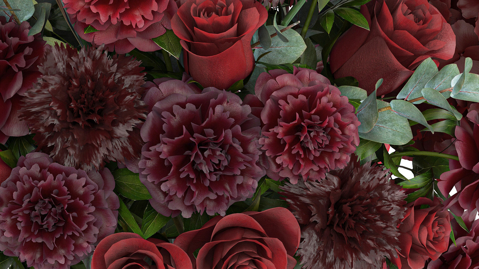 Festive Bouquet Red Flowers Glass Vase Hydrangea 587 3D model_4