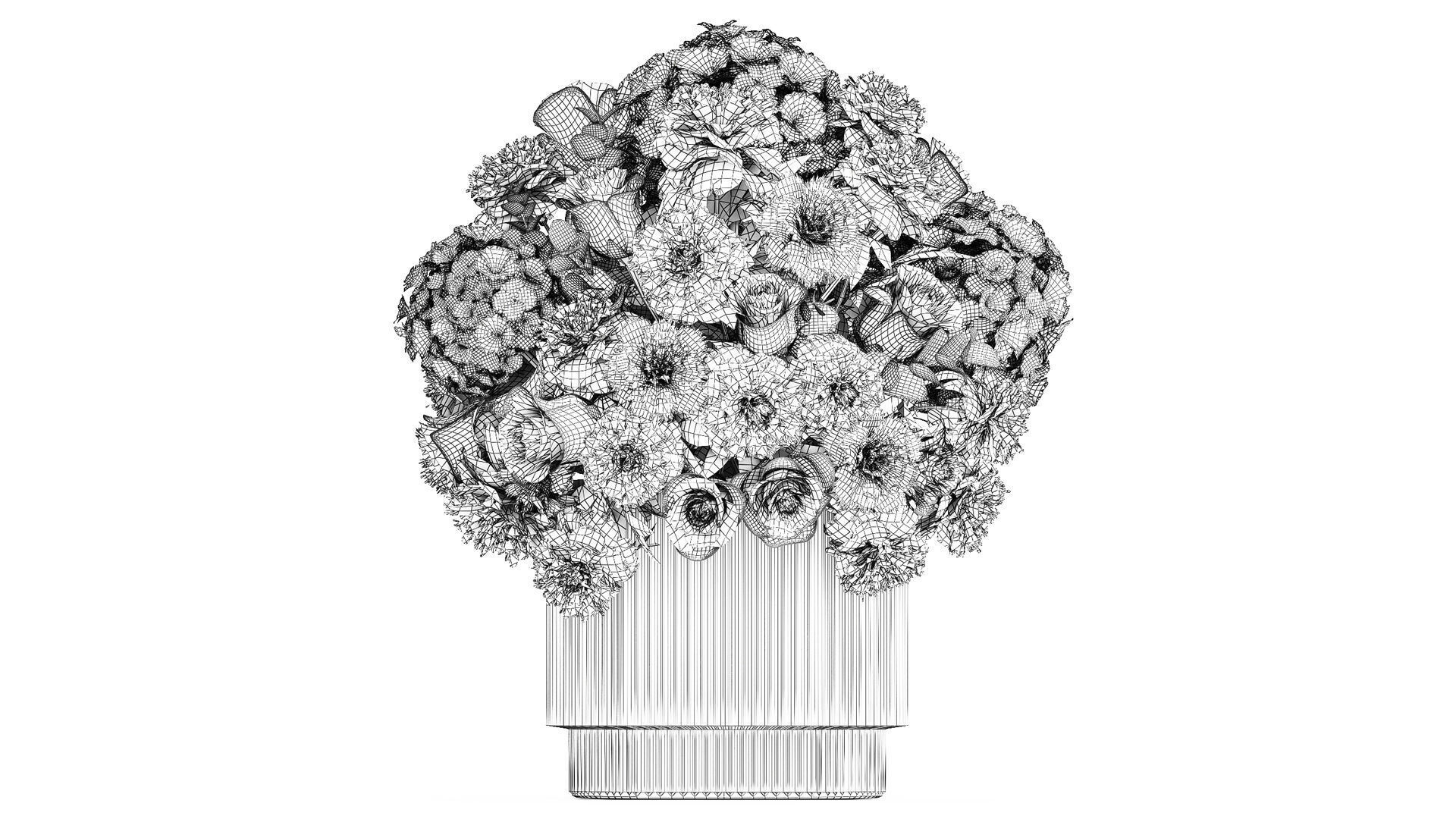 Festive Bouquet Red Flowers Glass Vase Hydrangea 587 3D model_7