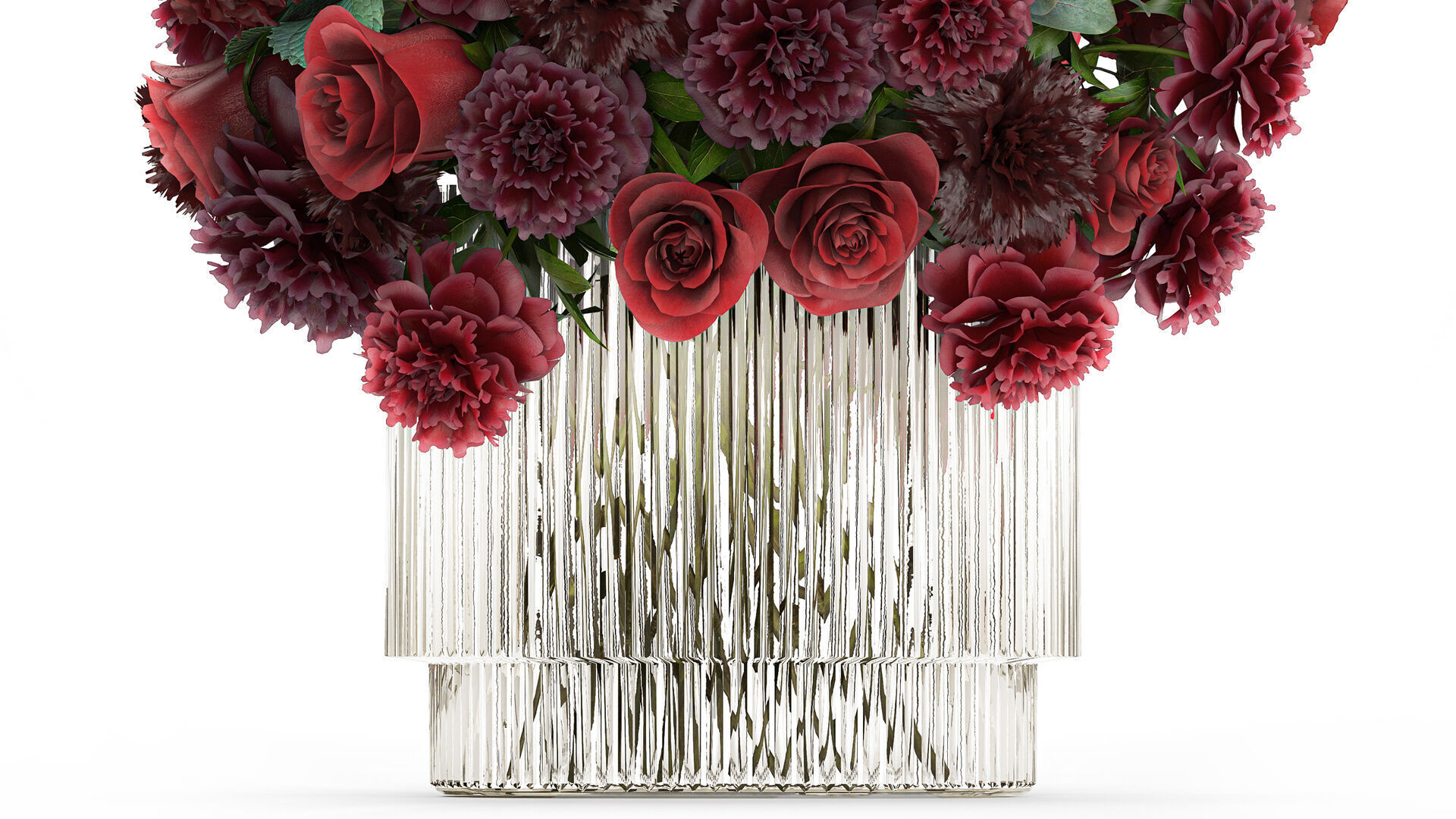 Festive Bouquet Red Flowers Glass Vase Hydrangea 587 3D model_2