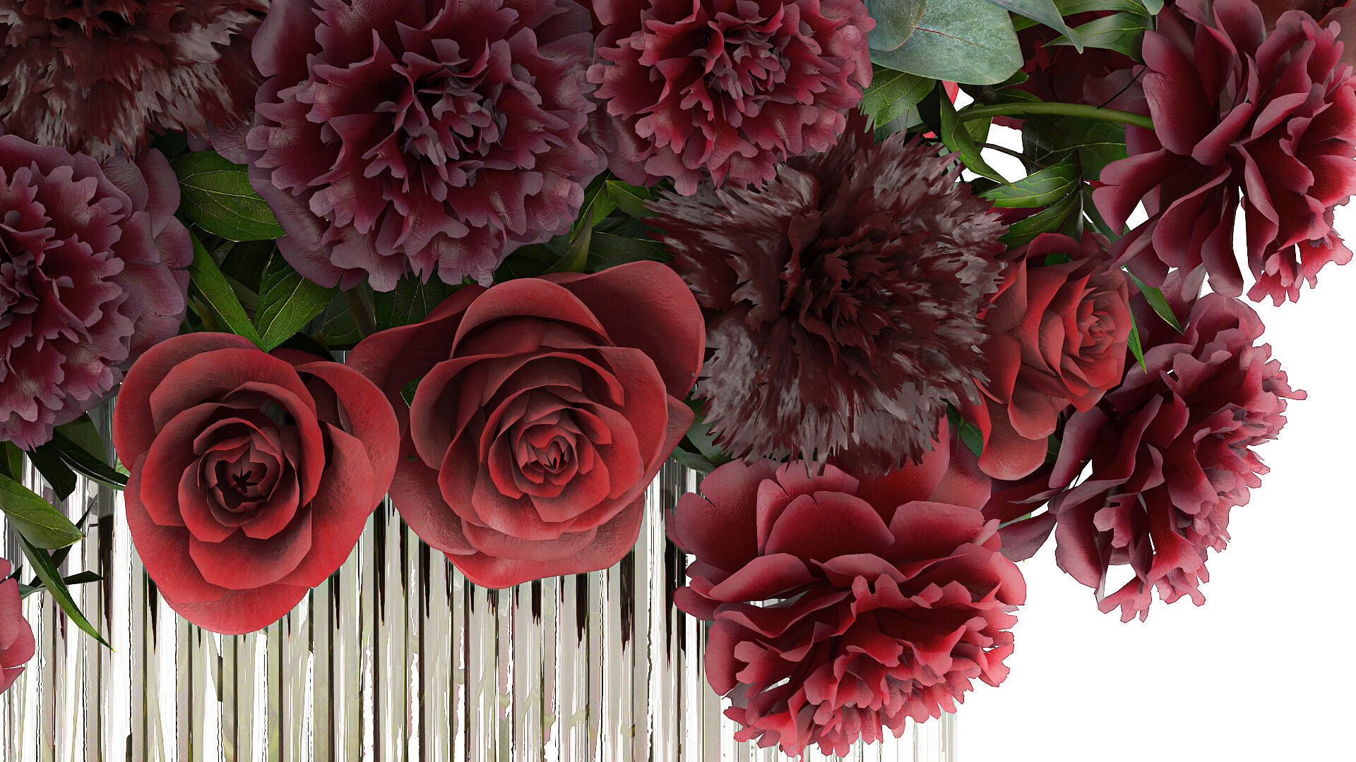 Festive Bouquet Red Flowers Glass Vase Hydrangea 587 3D model_6