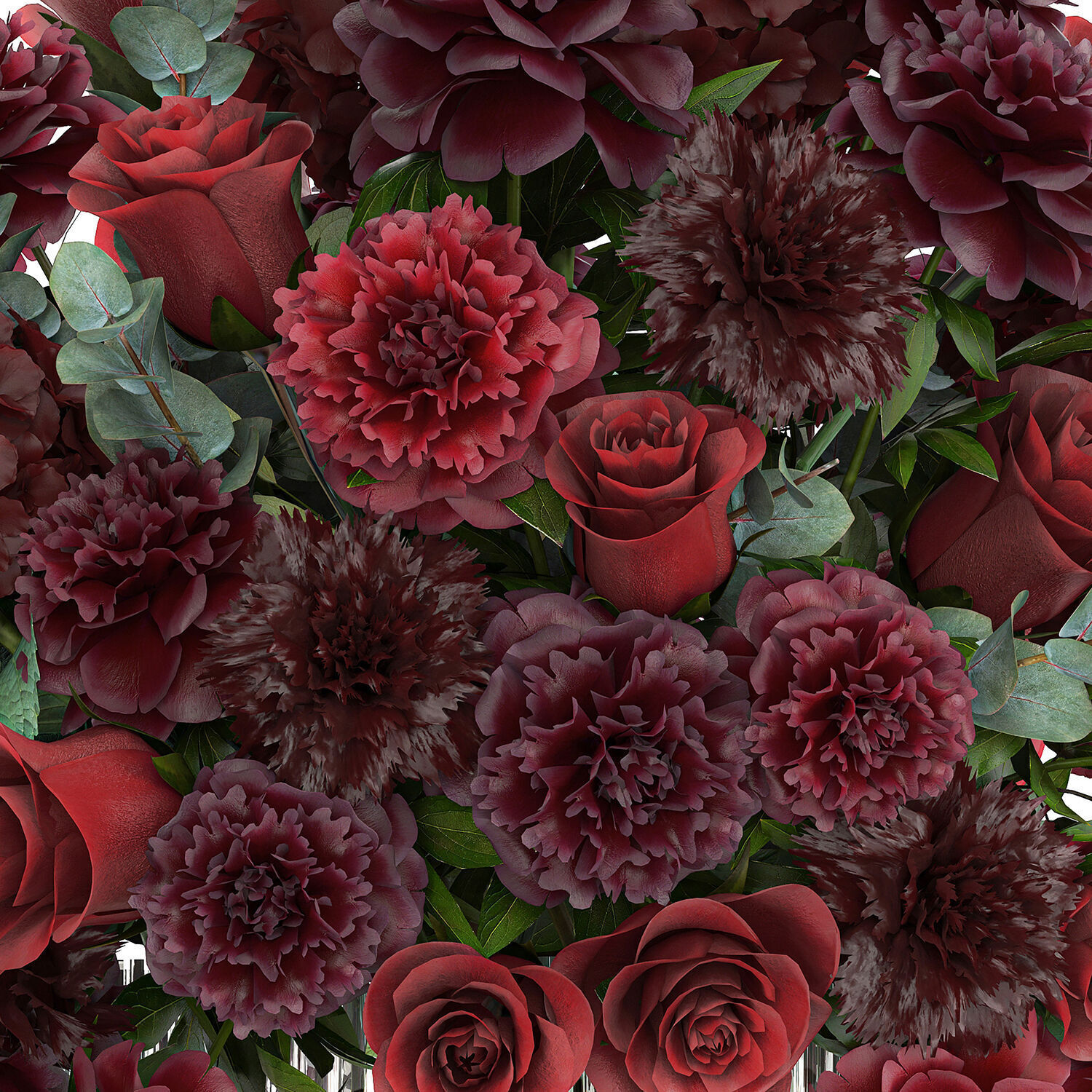 Festive Bouquet Red Flowers Glass Vase Hydrangea 587 3D model_12