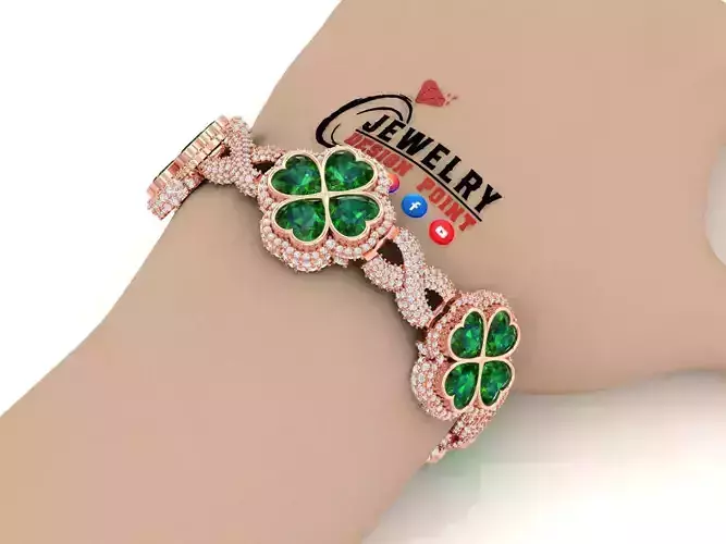 Custom Heart Four leaf Clover Bracelets - Heart Bracelets 3D print model