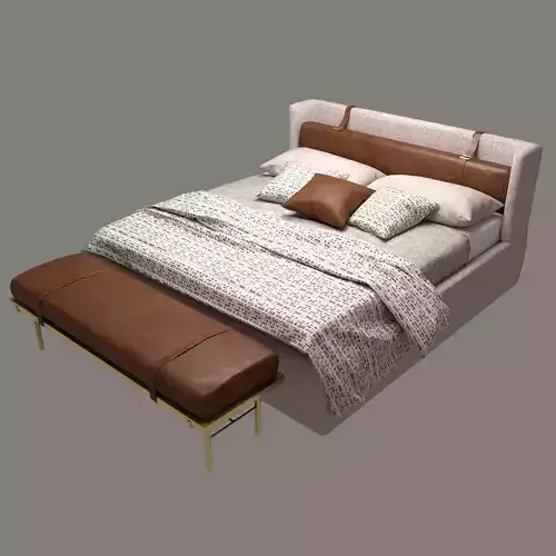 Upholstered bed frame with ottoman