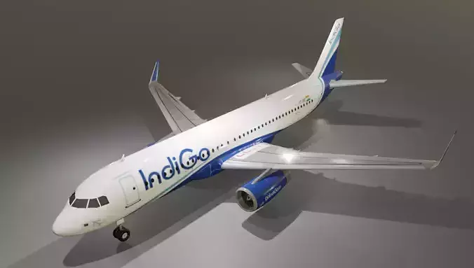 Indigo airlines airbus a320-232 low poly 3D Model  Low-poly 3D model