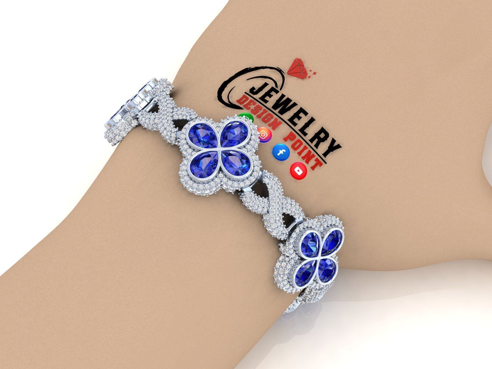 Custom Pear Four leaf Clover Bracelets - Pear leaf Bracelets  3D print model_3