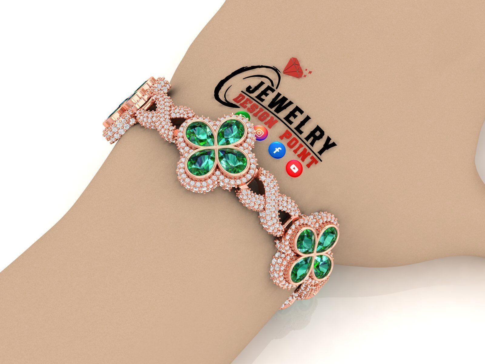 Custom Pear Four leaf Clover Bracelets - Pear leaf Bracelets  3D print model_2