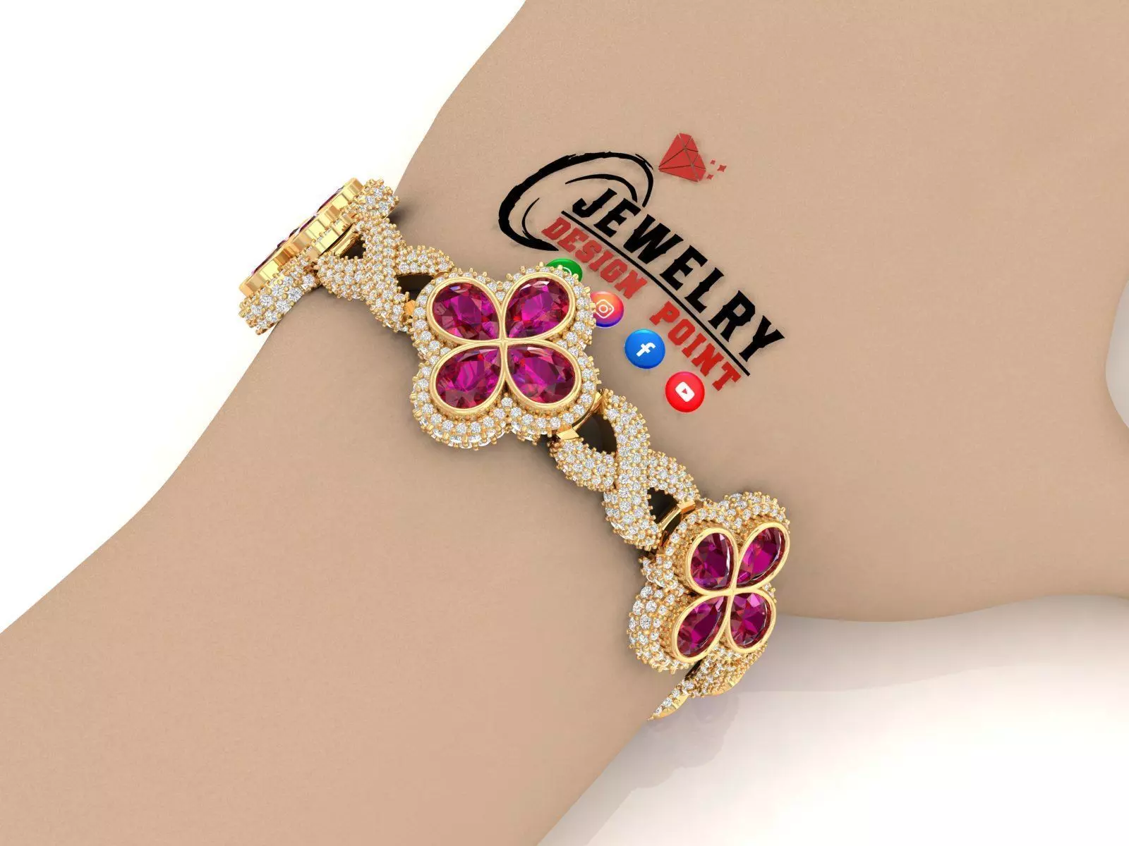 Custom Pear Four leaf Clover Bracelets - Pear leaf Bracelets  3D print model_0