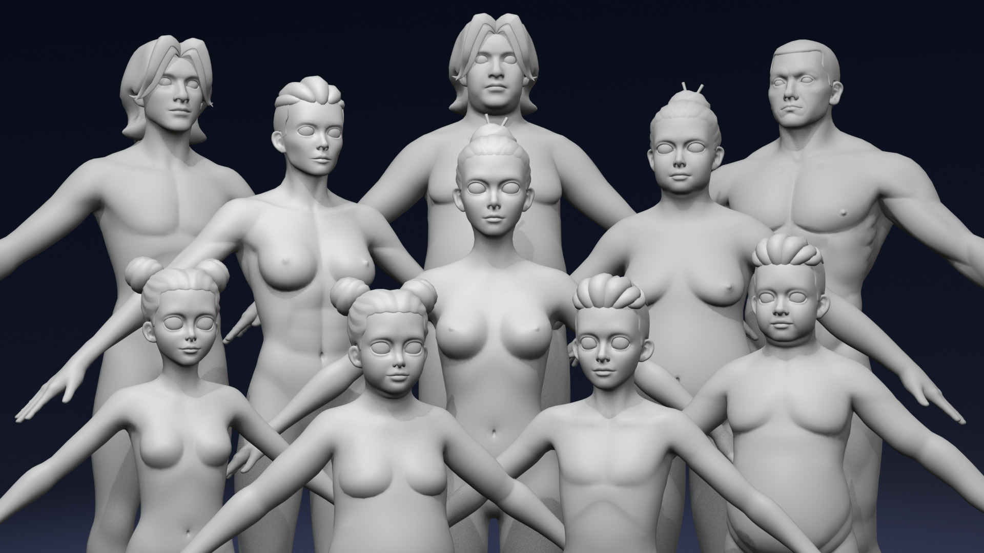 Stylized Human Body Base Mesh 3D Model Pack Rigged IK FK Switch Low-poly 3D model_22