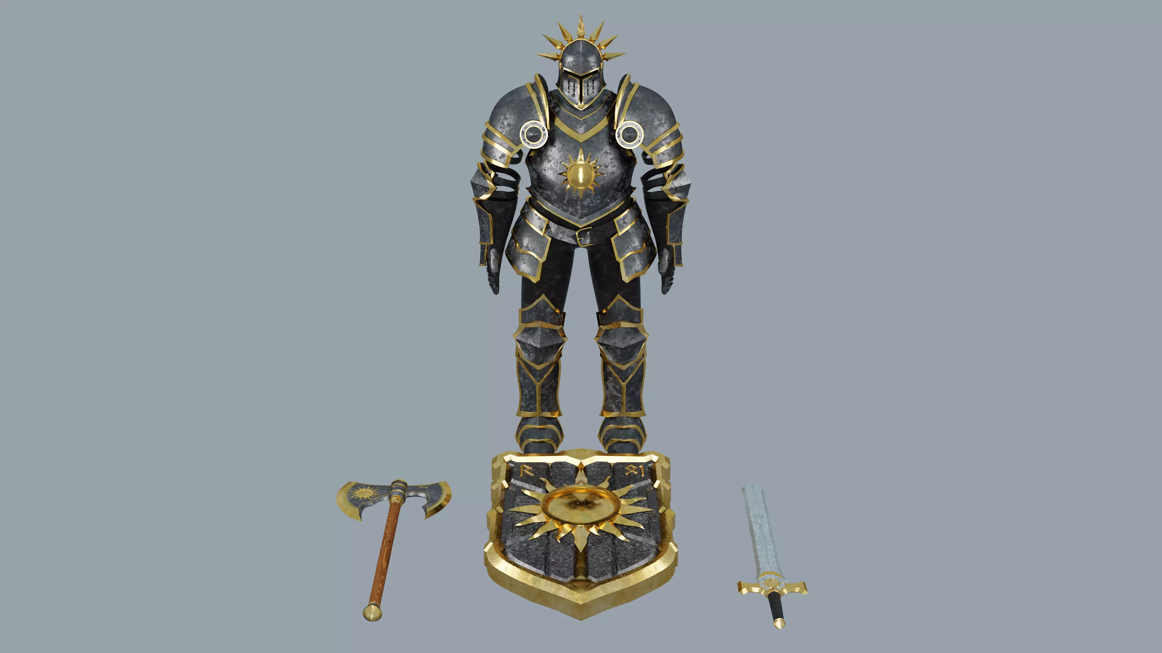 Bastion of the Zenithgold Heroic Paladin Armor and Weapon Set 3D model_0