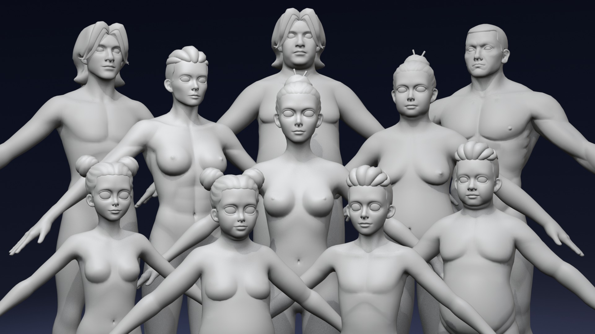 Cartoon Human Body Base Mesh 3D Model Pack Rigged IK FK Switch 3D Model Collection_22