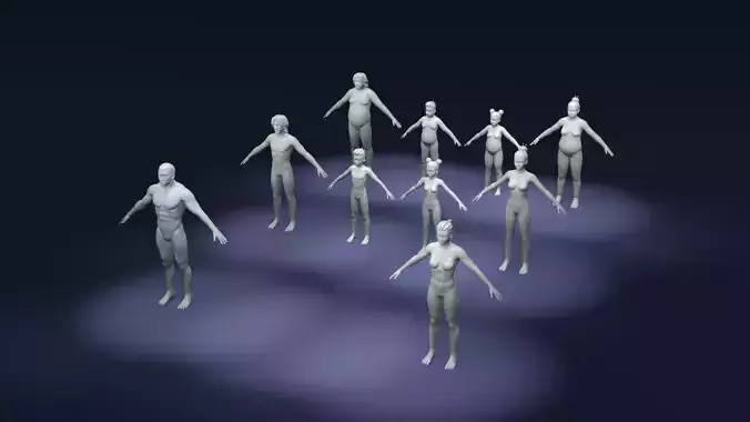 Cartoon Human Body Base Mesh 3D Model Pack Rigged IK FK Switch 3D Model Collection