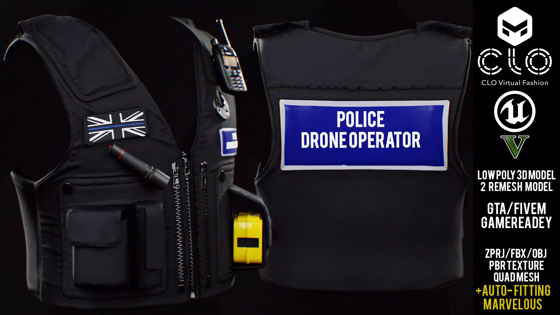 UK Drone Mounted Ballistic Vest for GTA FiveM Low-poly 3D model