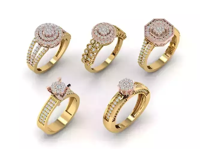 Collection of two piece and two color flower solitaire rings