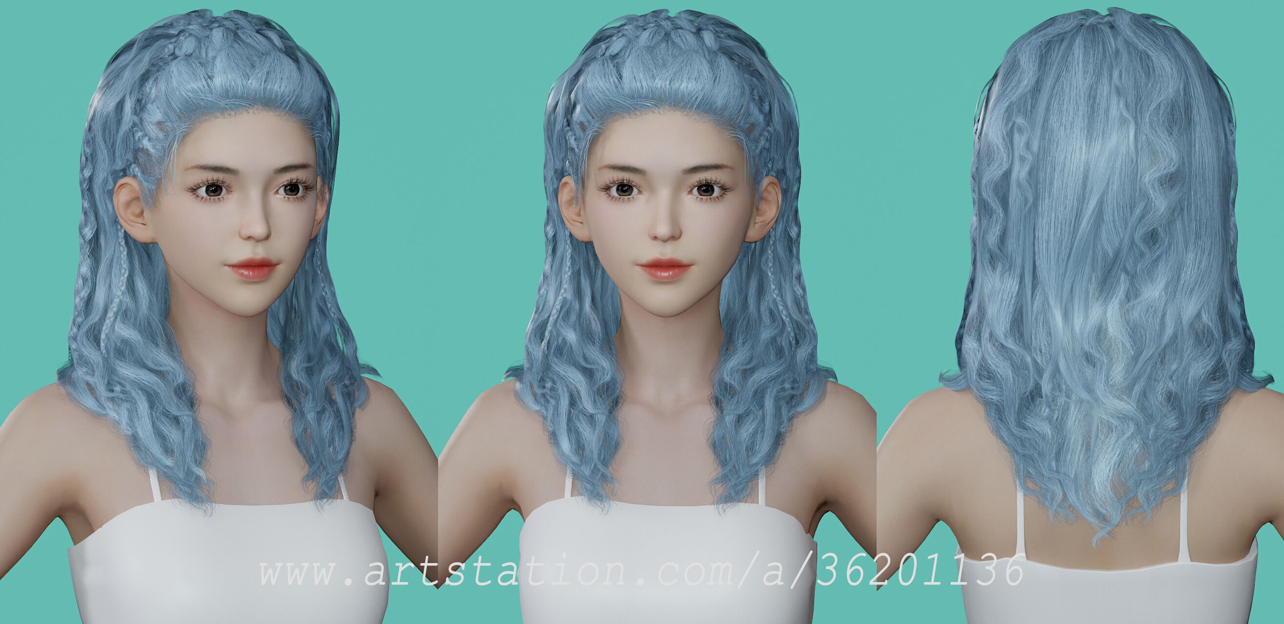 12 Real-time Women Hairstyles collection 05 Low-poly 3D model_15