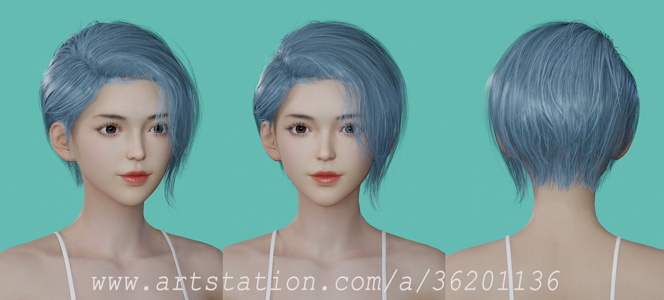 12 Real-time Women Hairstyles collection 05 Low-poly 3D model_7