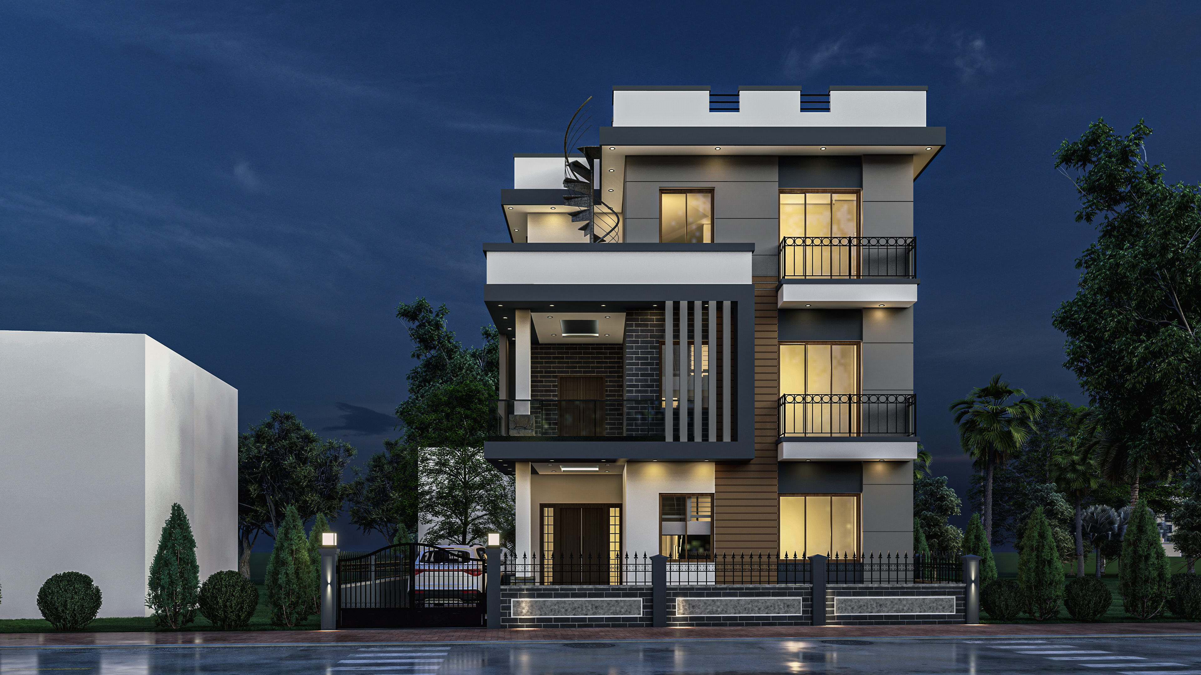 Modern Box-Style House Exterior 3D model_1