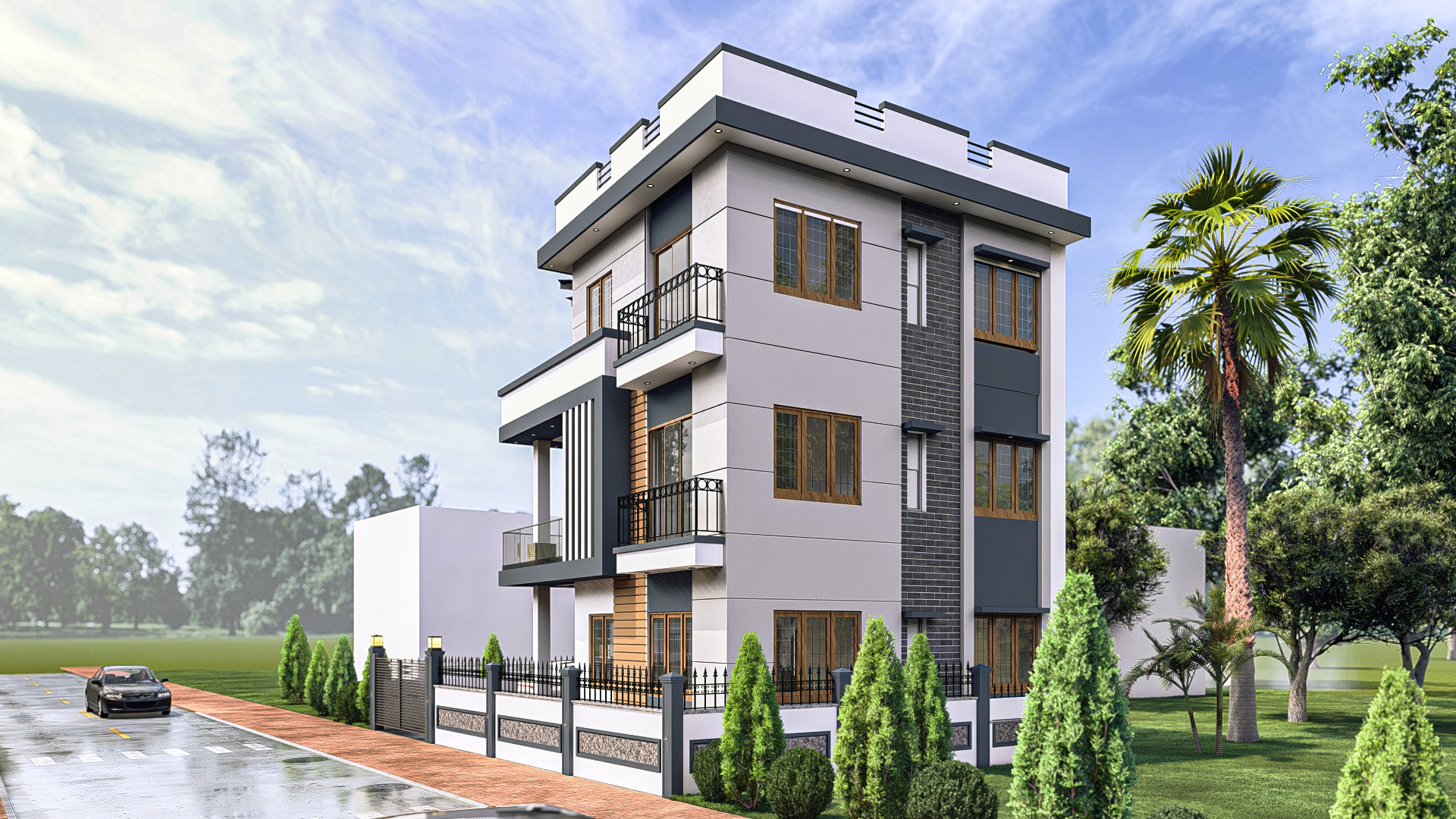 Modern Box-Style House Exterior 3D model_6