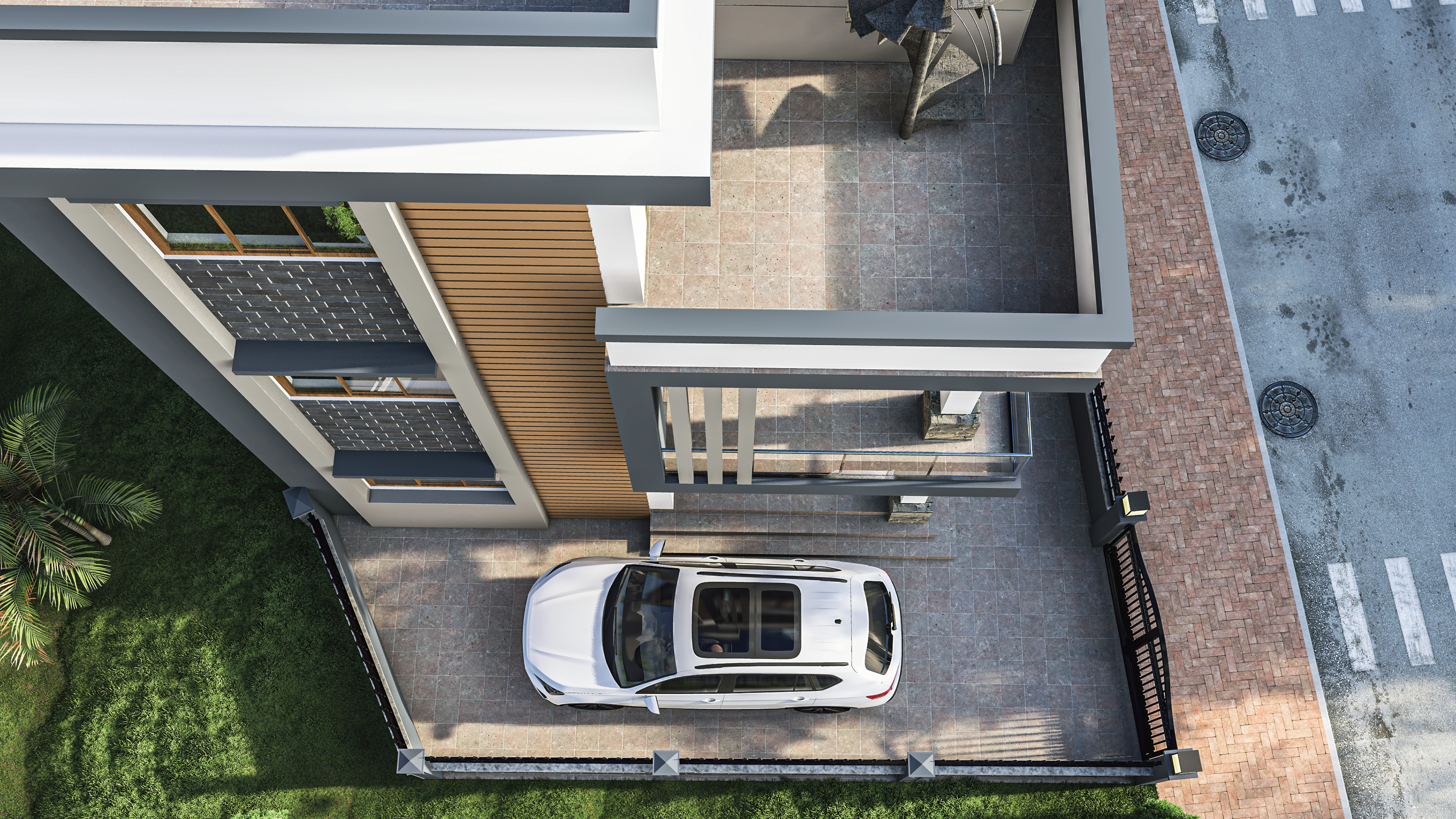 Modern Box-Style House Exterior 3D model_2