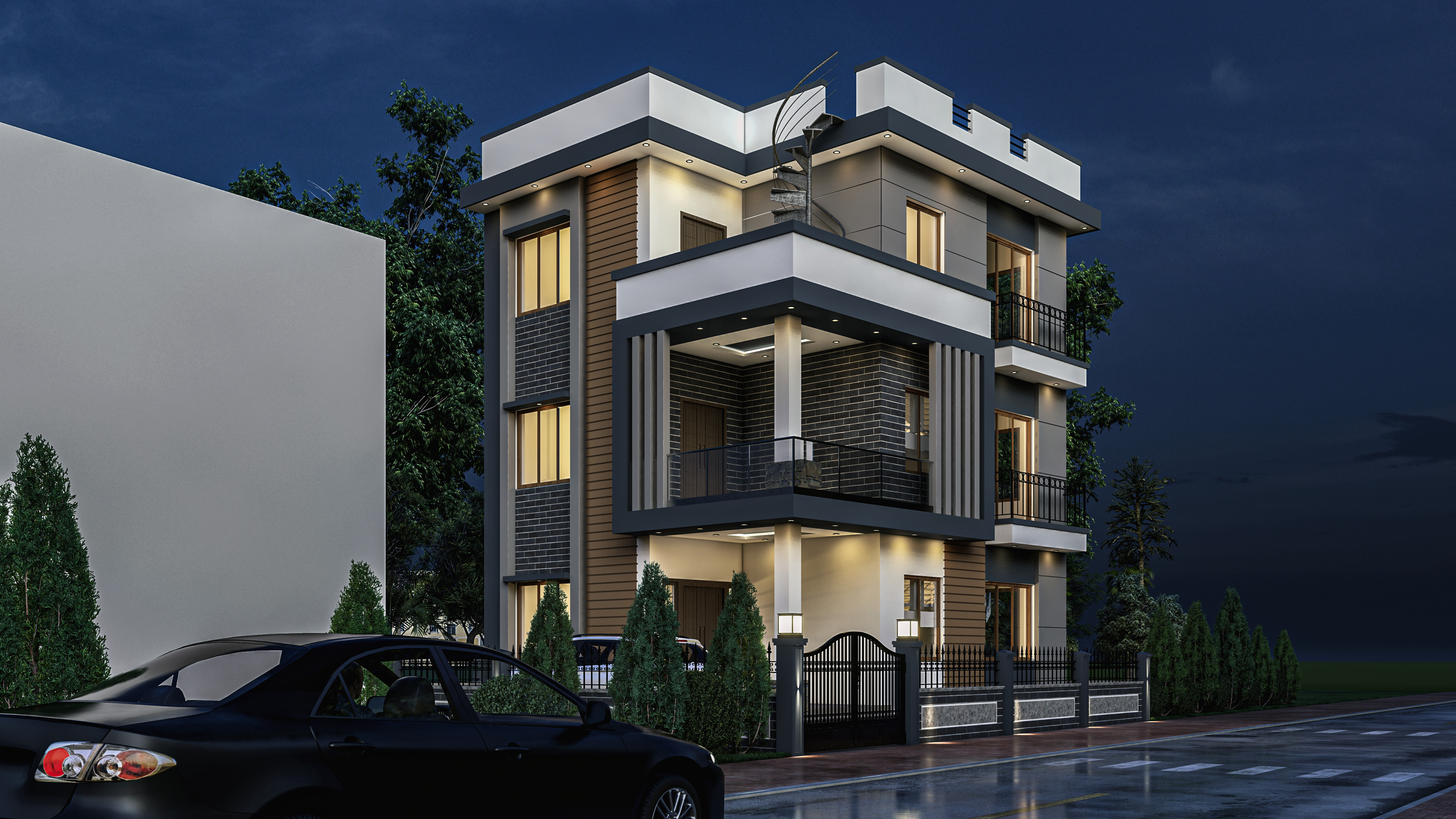 Modern Box-Style House Exterior 3D model_5