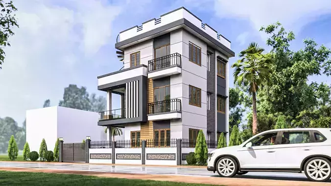 Modern Box-Style House Exterior 3D model