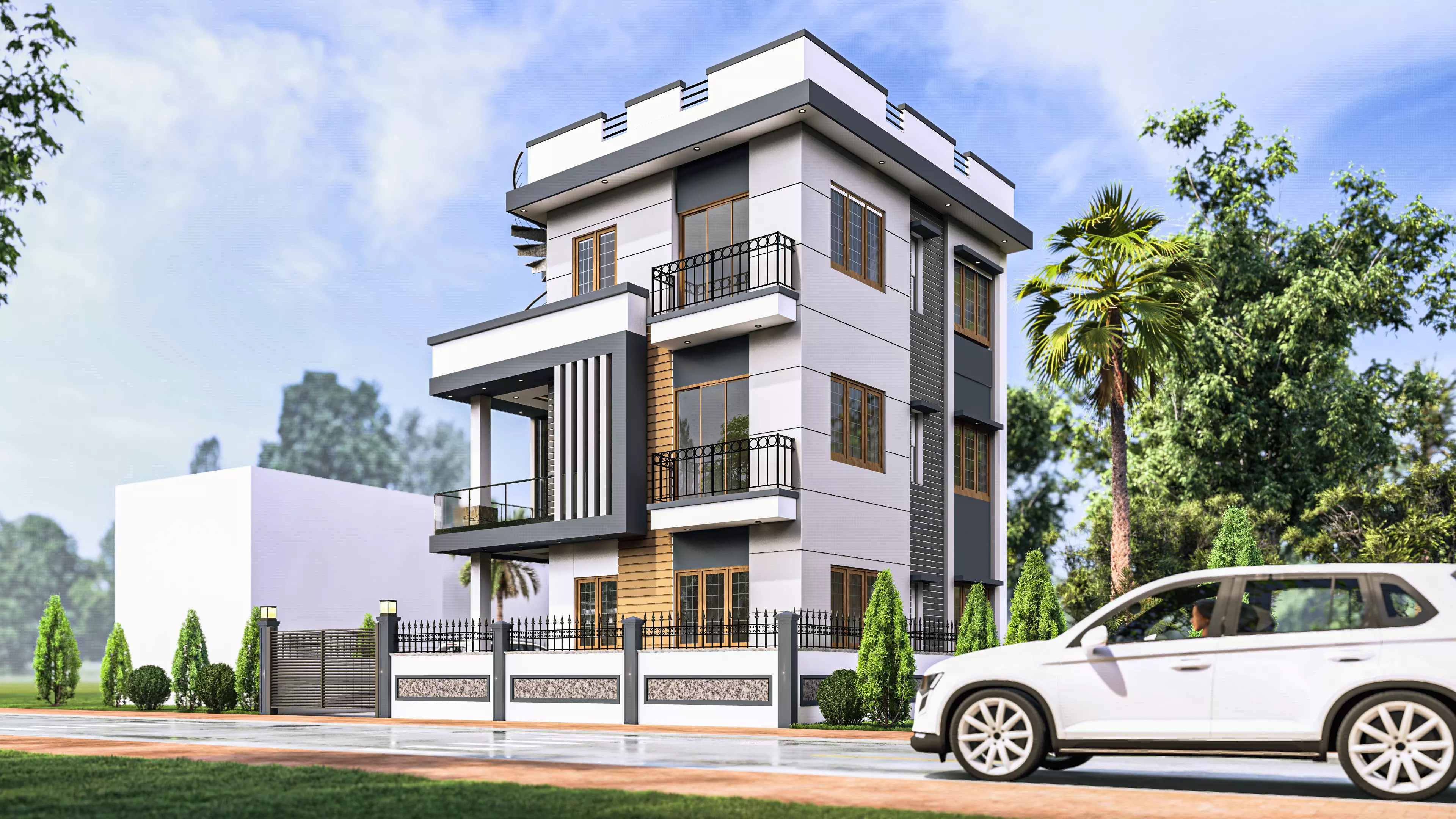 Modern Box-Style House Exterior 3D model_0
