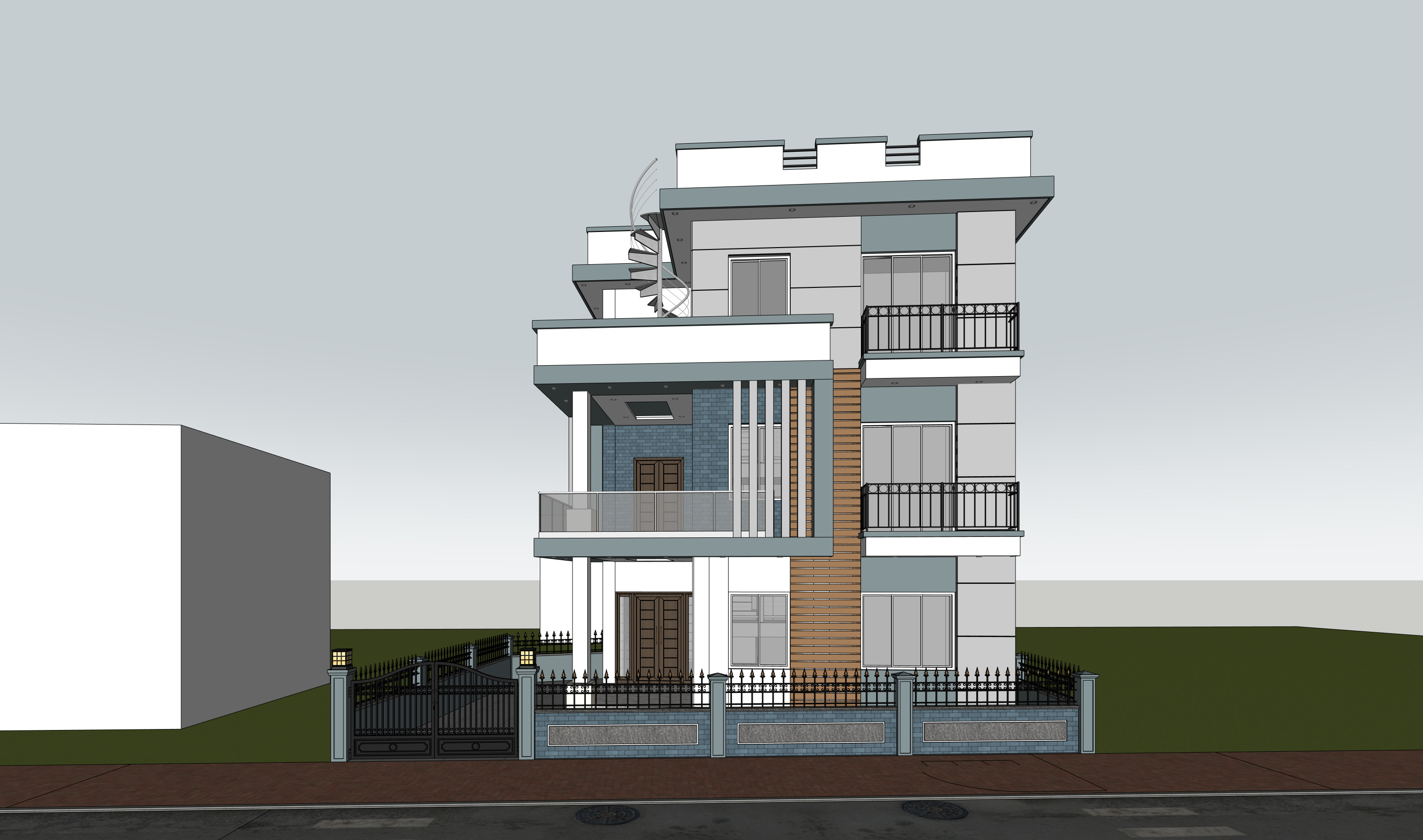 Modern Box-Style House Exterior 3D model_12