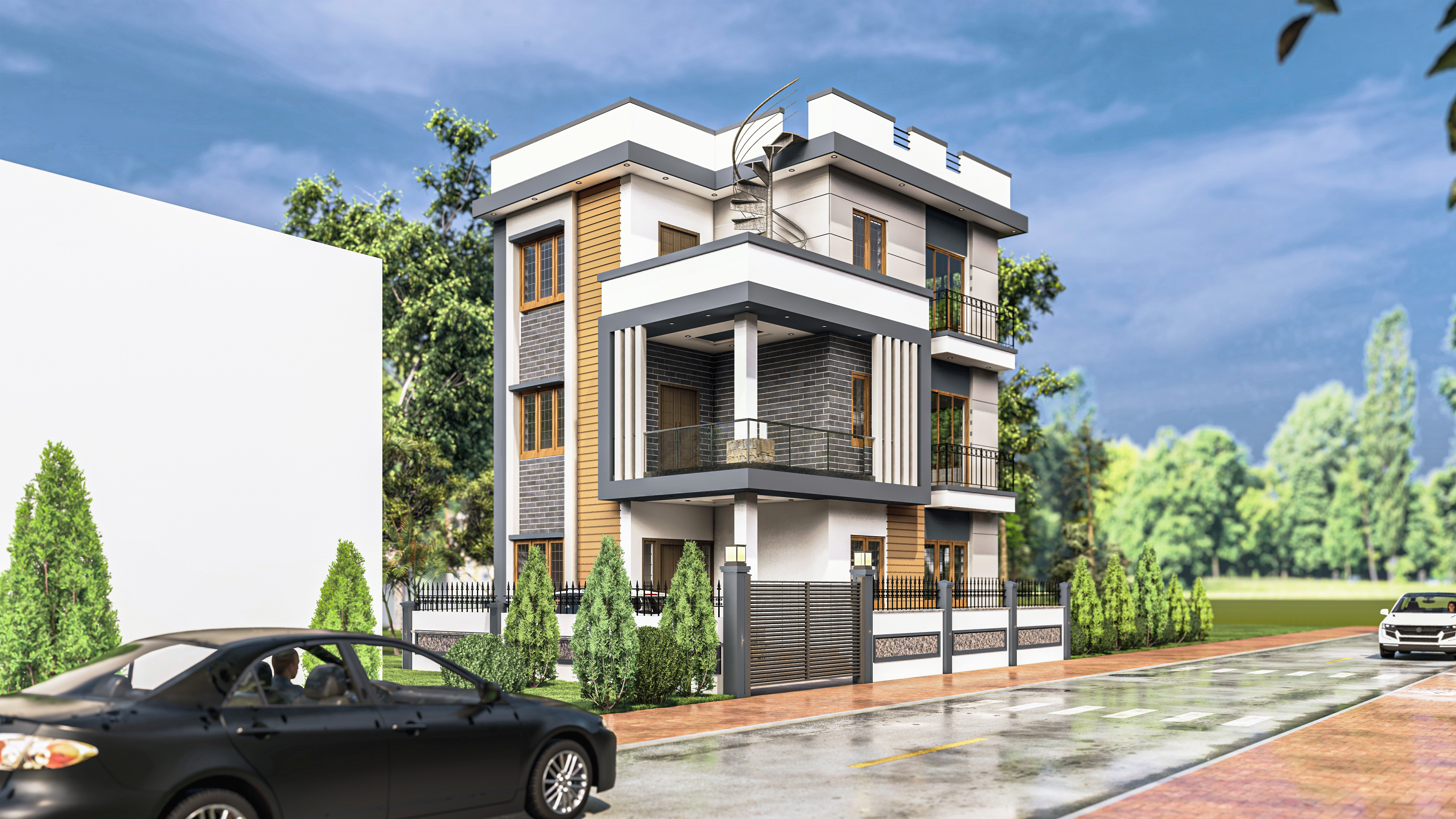 Modern Box-Style House Exterior 3D model_7