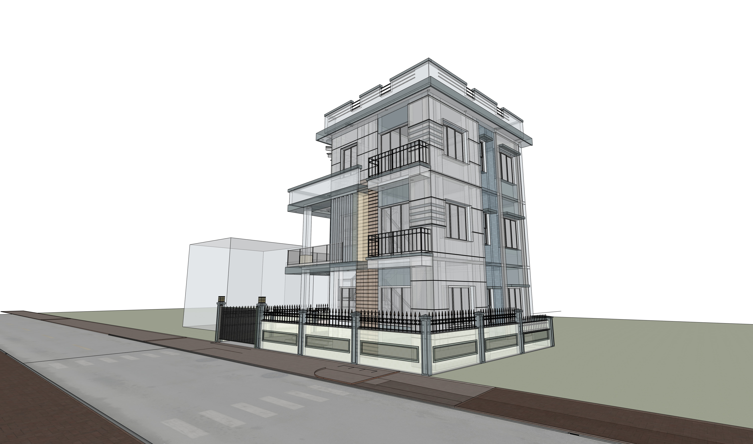 Modern Box-Style House Exterior 3D model_17