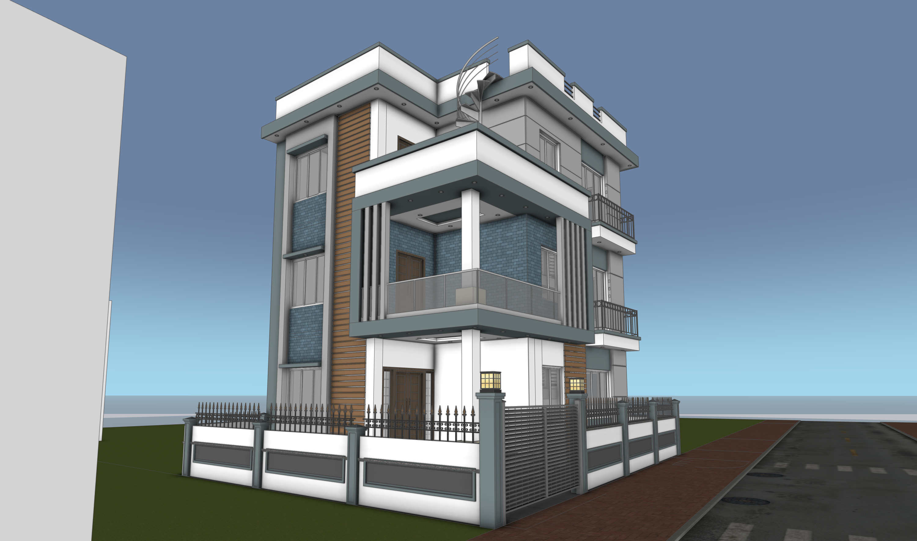 Modern Box-Style House Exterior 3D model_18
