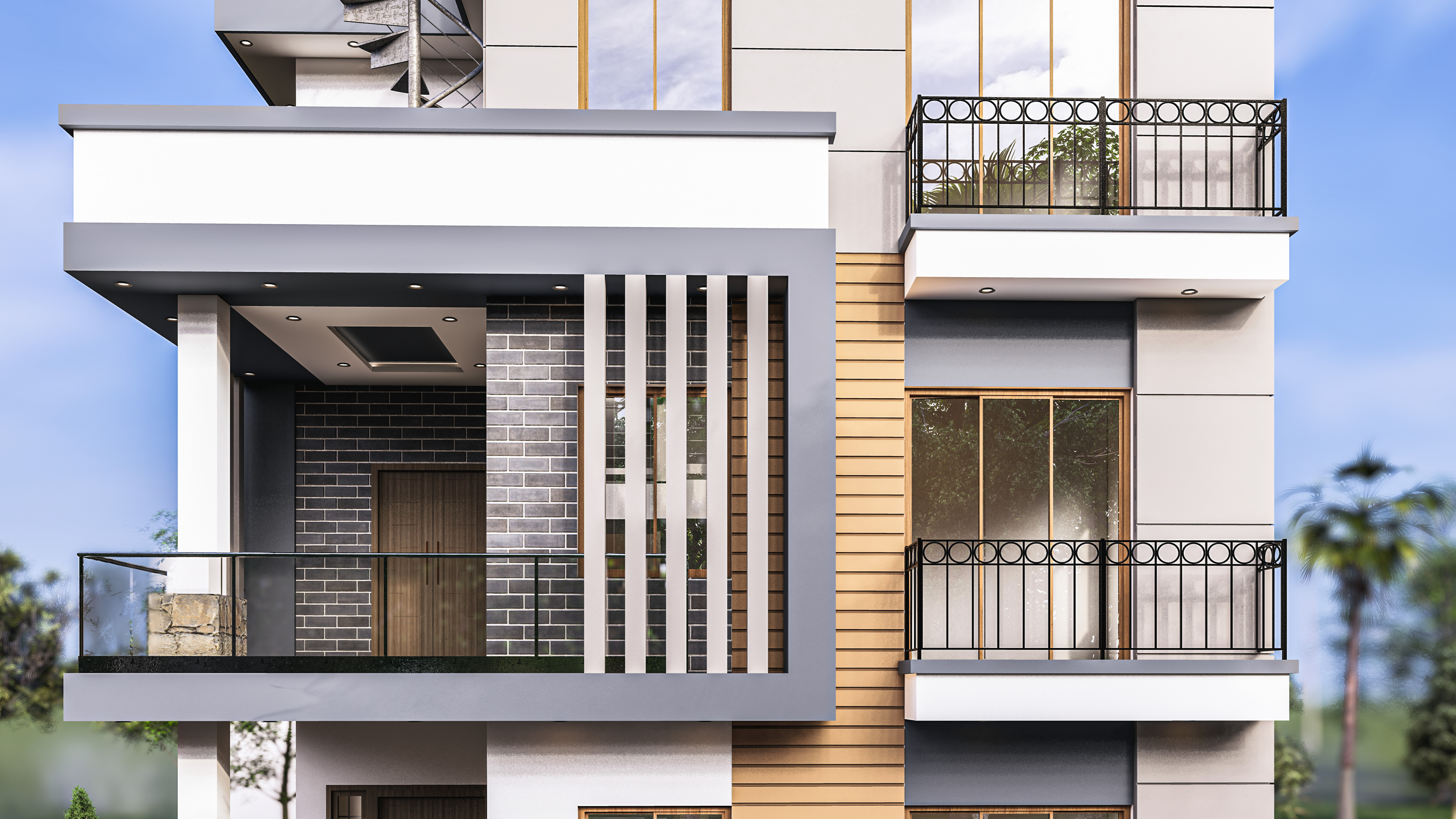 Modern Box-Style House Exterior 3D model_8