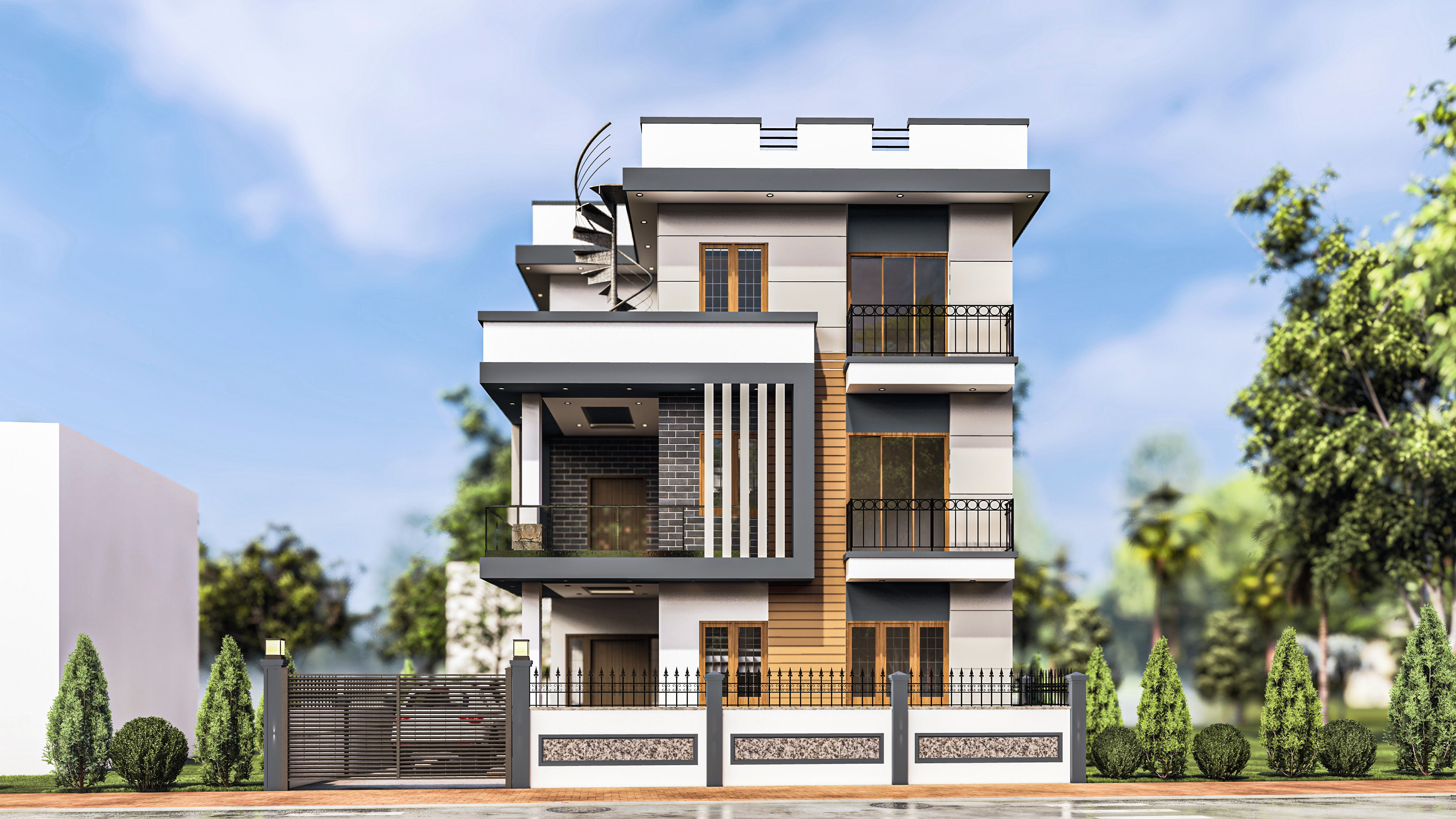 Modern Box-Style House Exterior 3D model_4
