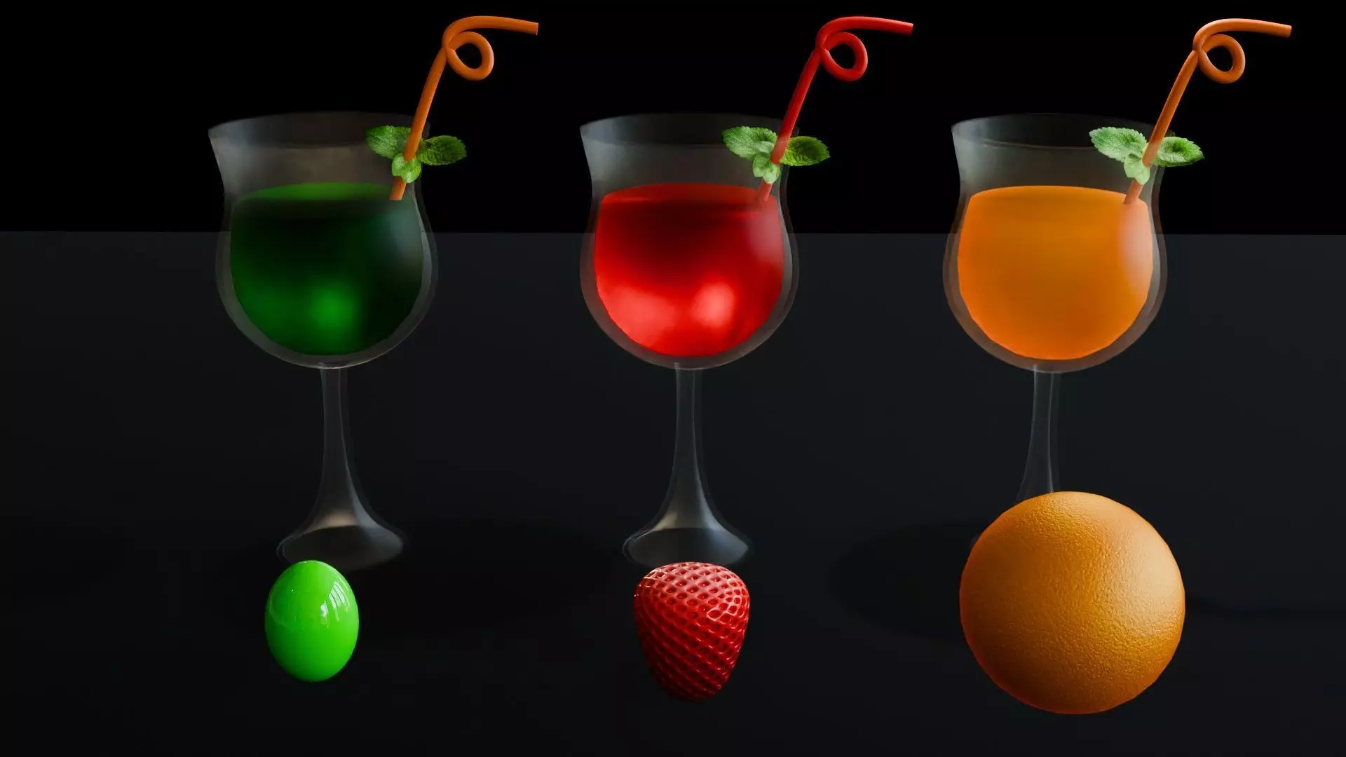 Fruit drink colorful juice with straw 3D model_0