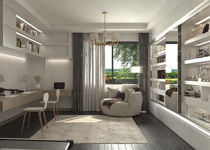 Modern Study Room Interior 3D model
