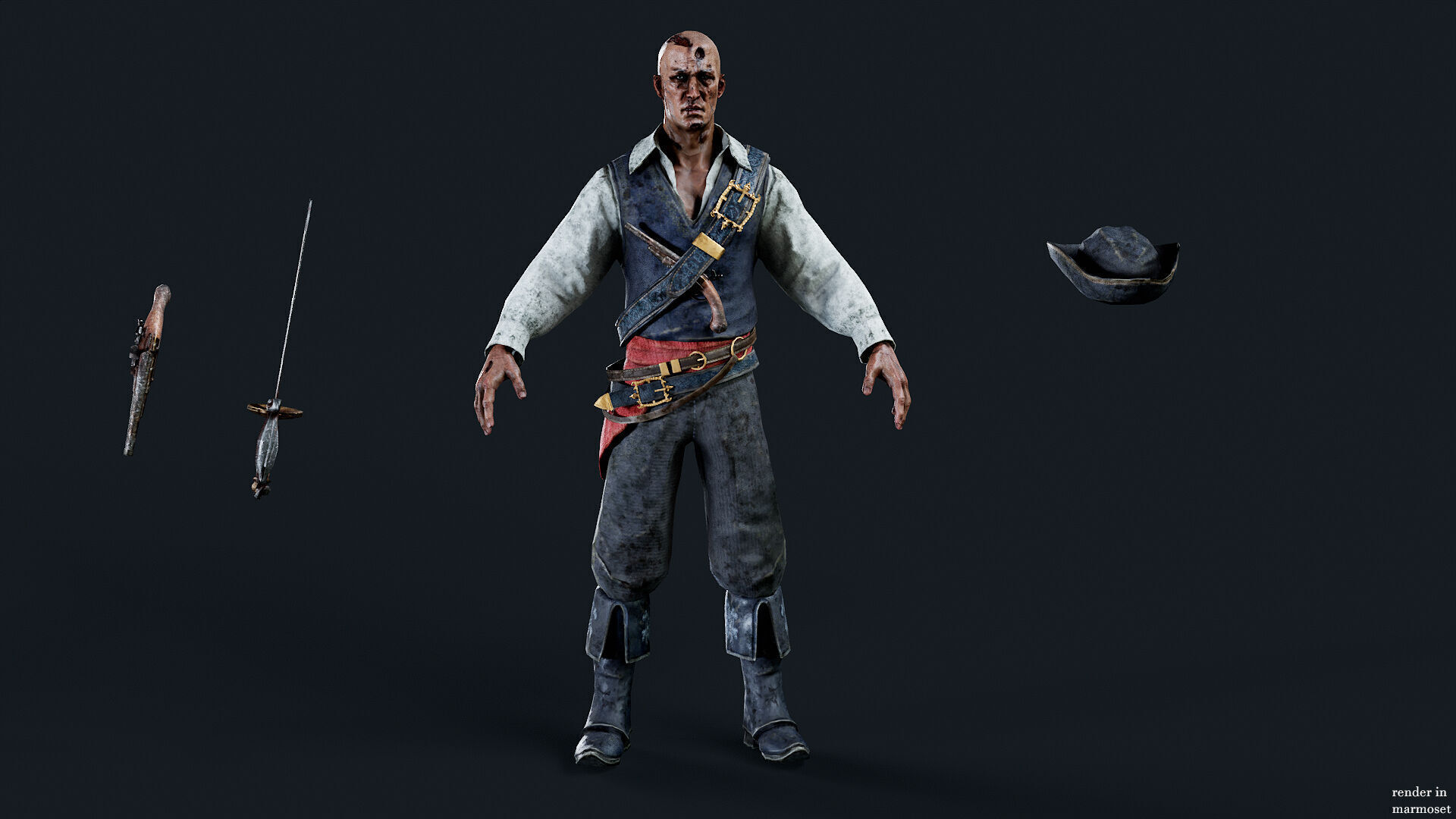 PIRATE UNDEAD 11  Low-poly 3D model_8