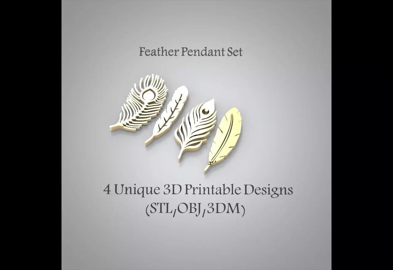  Feather Pendant Set 4 Unique 3D Printable Designs STL OBJ 3DM 3D print model_0