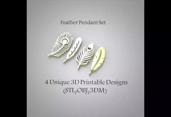  Feather Pendant Set 4 Unique 3D Printable Designs STL OBJ 3DM 3D print model