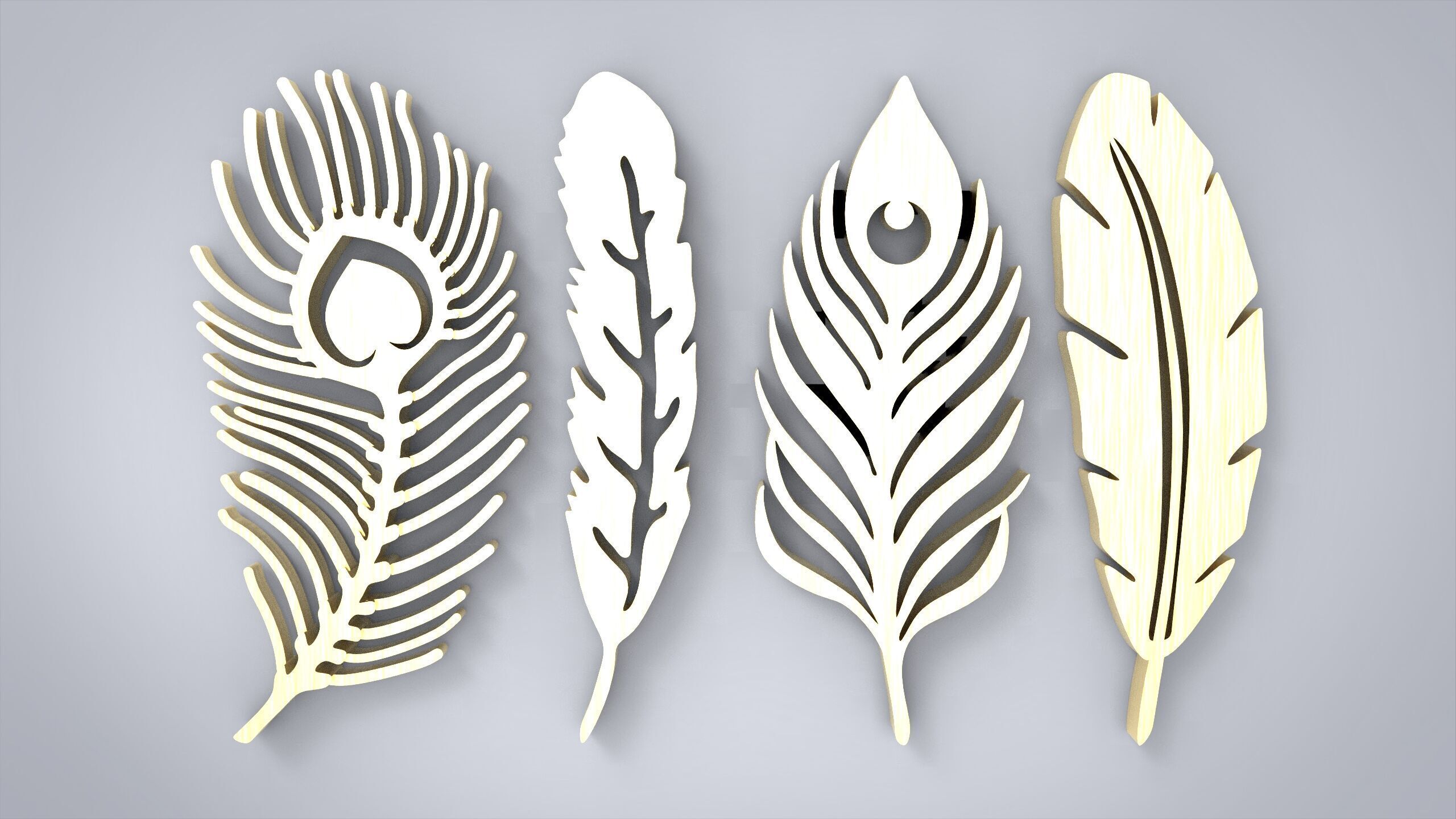  Feather Pendant Set 4 Unique 3D Printable Designs STL OBJ 3DM 3D print model_5