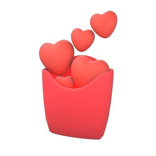 Heart French Fries Packaging Icon v1 001 Low-poly 3D model