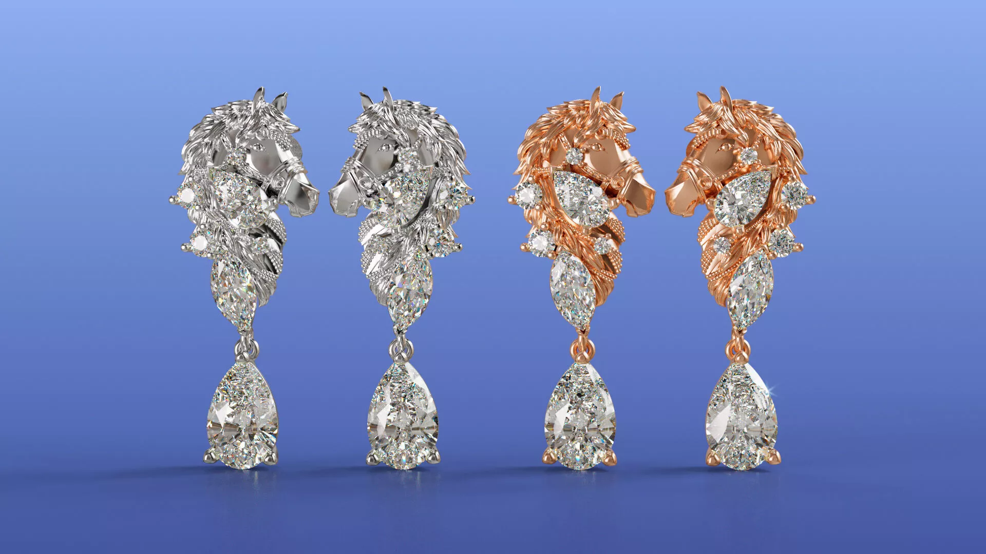 Elegant Horse Earrings Pear Marquise Drop Earring 3D print model