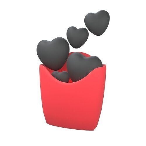 Heart French Fries Packaging Icon v1 002 Low-poly 3D model