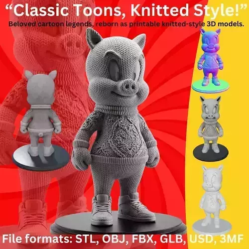 Porky Pig  Knitted Texture Classic Cartoon Planter Model