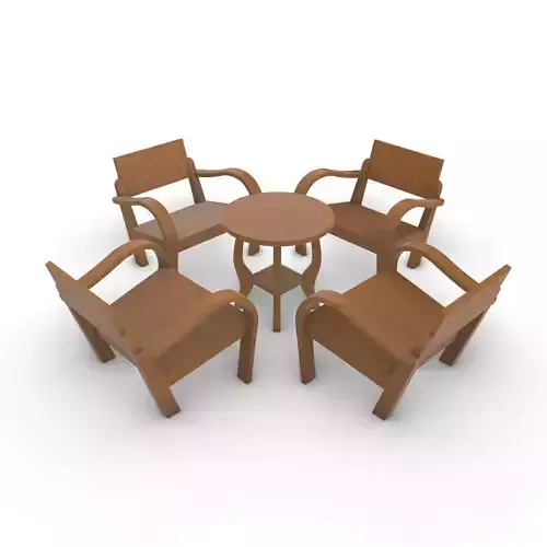 Wood - Lanna Furniture - Table Chair Low-poly 3D model