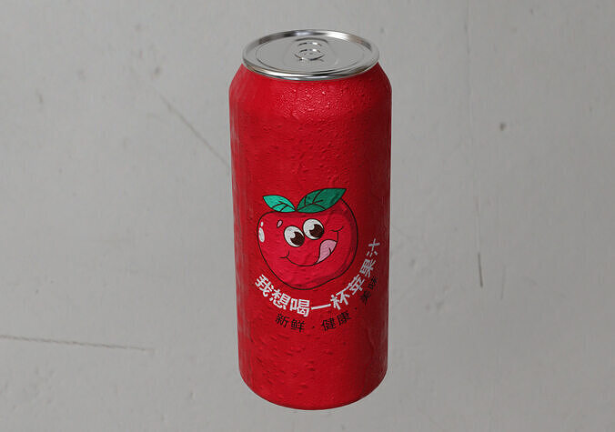 Apple Beverage Can with Realistic Water Droplets 3D model 6